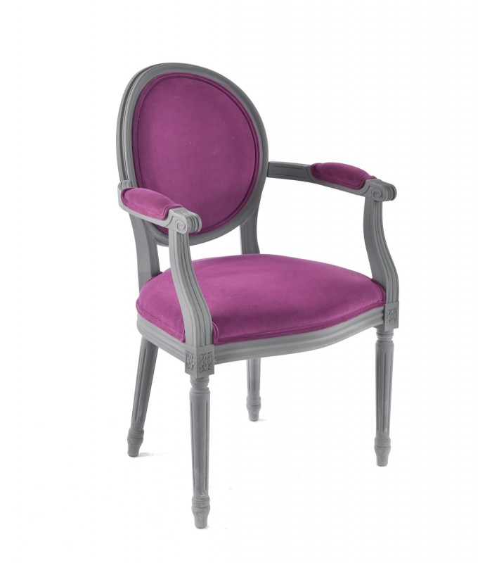 Fauteuil Louis XVI finition gris souris velours pivoine