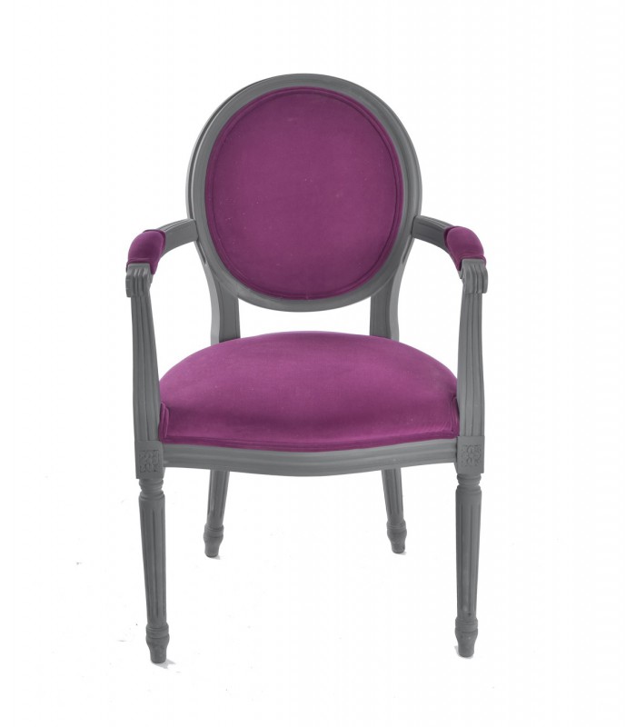 Fauteuil médaillon bois et velours Louis XVI