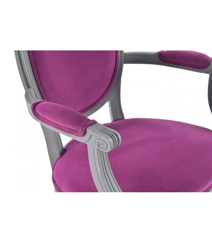 Fauteuil médaillon bois et velours Louis XVI