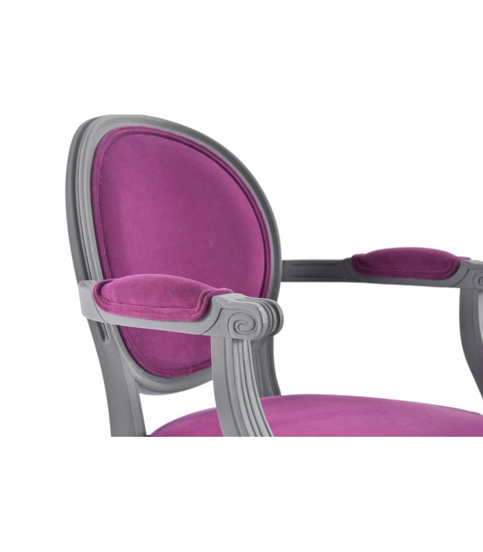 Fauteuil médaillon bois et velours Louis XVI