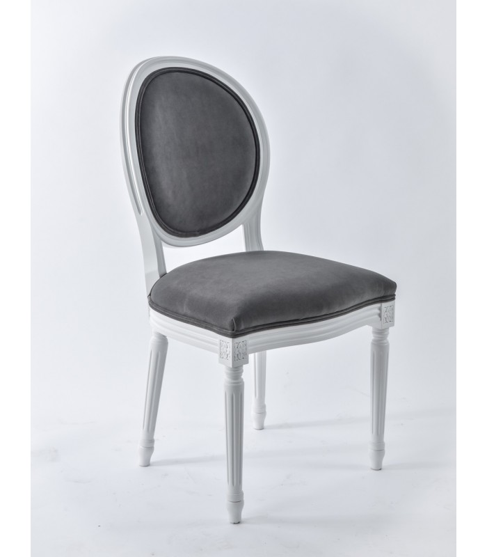 Chaise en finition blanc légèrement cassé - velours gris souris