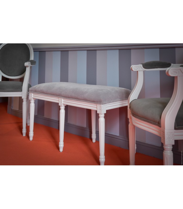 Footstool finition blanchie velours gris souris - fauteuil médaillon louis XVI finition blanchie velours vert bouteille