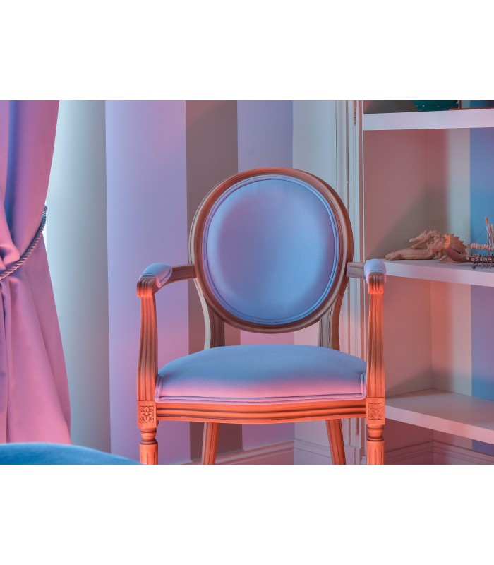 Fauteuil médaillon bois et velours Louis XVI